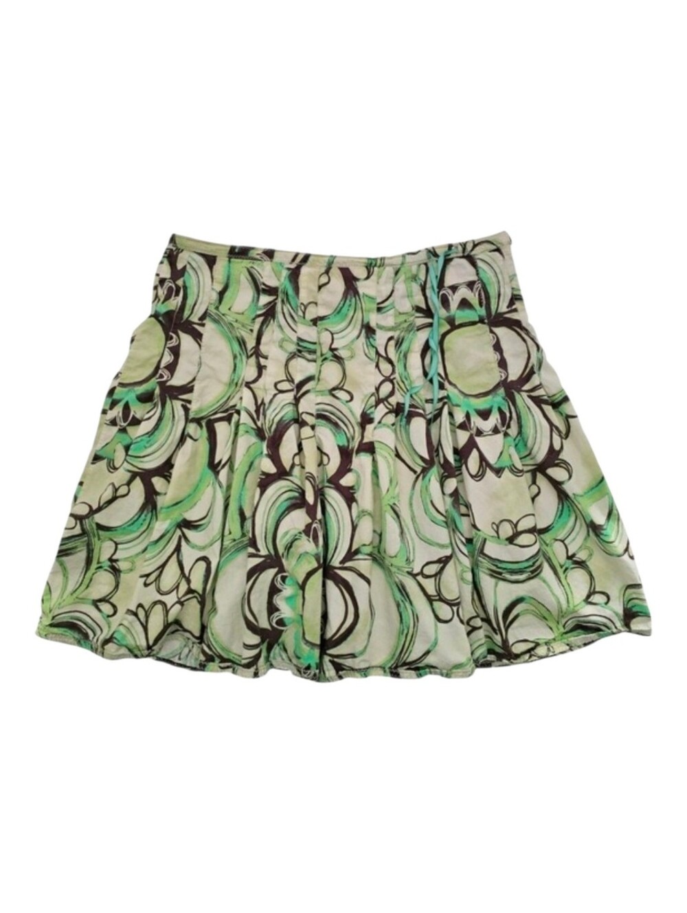 Esprit Women's Green Brown Abstract Floral Cotton Pleated Mini Skirt 8